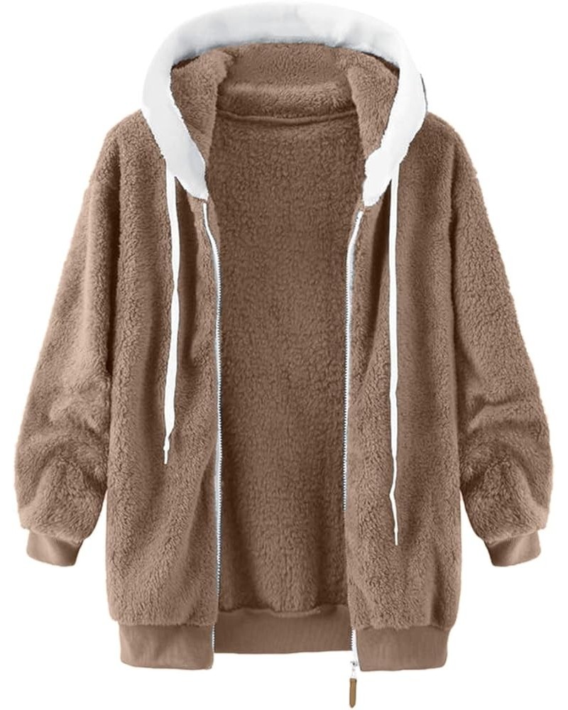 Women's 2023 Fashion Winter Coat Warm Trendy Color Block Winter Drawstring Hoodie Snow Coat Jacket Womens Winter Khaki-4 $10....