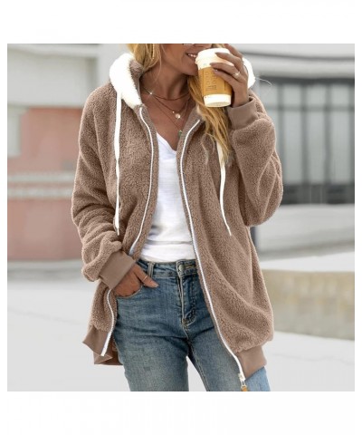 Women's 2023 Fashion Winter Coat Warm Trendy Color Block Winter Drawstring Hoodie Snow Coat Jacket Womens Winter Khaki-4 $10....