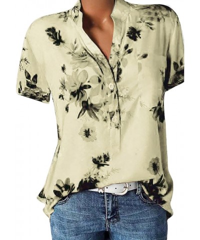 Summer Tops for Women 2023 Short Sleeve Button V Neck Graphic Floral Trendy Shirts Top Dressy Casual Tee Blouses B Beige $8.3...