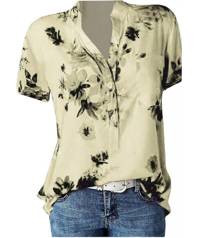 Summer Tops for Women 2023 Short Sleeve Button V Neck Graphic Floral Trendy Shirts Top Dressy Casual Tee Blouses B Beige $8.3...