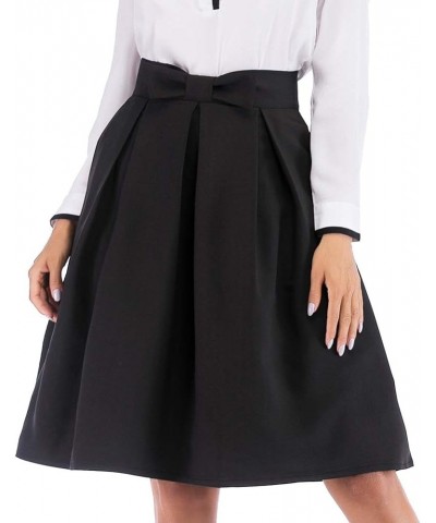 Women's A Line Pleated Vintage Skirt High Waist Midi Skater with Bow Tie Red $13.50 Skirts