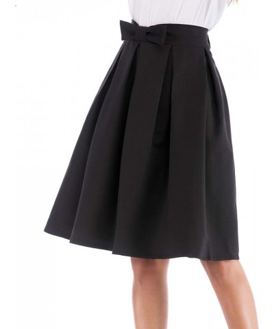 Women's A Line Pleated Vintage Skirt High Waist Midi Skater with Bow Tie Red $13.50 Skirts