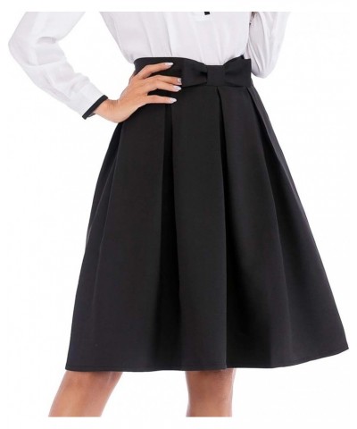 Women's A Line Pleated Vintage Skirt High Waist Midi Skater with Bow Tie Red $13.50 Skirts