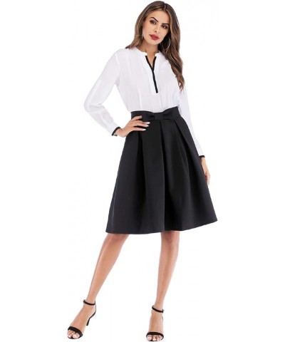 Women's A Line Pleated Vintage Skirt High Waist Midi Skater with Bow Tie Red $13.50 Skirts