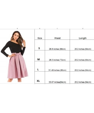 Women's A Line Pleated Vintage Skirt High Waist Midi Skater with Bow Tie Red $13.50 Skirts