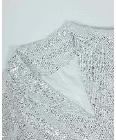 Women's Sequin Blazer Jacket Button Down Long Sleeve Sparkly Glitter Party Cardigan Coat with Pockets Silver $27.92 Blazers