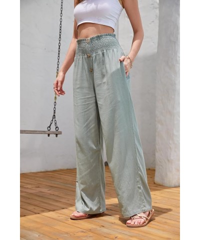 Womens Cotton Linen Pants Wide Leg High Waisted Drawstring Casual Summer Palazzo Pants Green $22.79 Pants