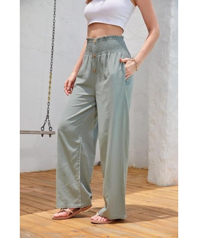 Womens Cotton Linen Pants Wide Leg High Waisted Drawstring Casual Summer Palazzo Pants Green $22.79 Pants