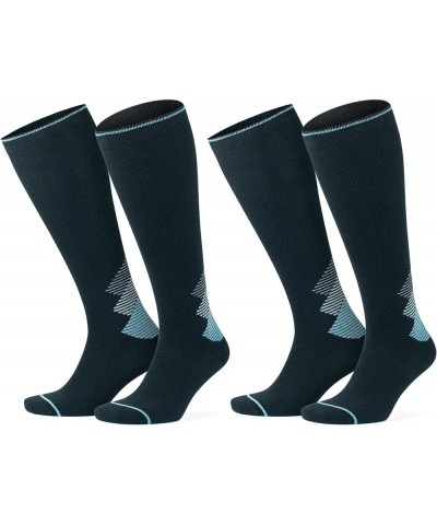 Merino Wool Compression Socks, 15-20 mmHg Thermal Travel Socks, Cushioned Knee High Hiking Socks for Men & Women Black-turquo...