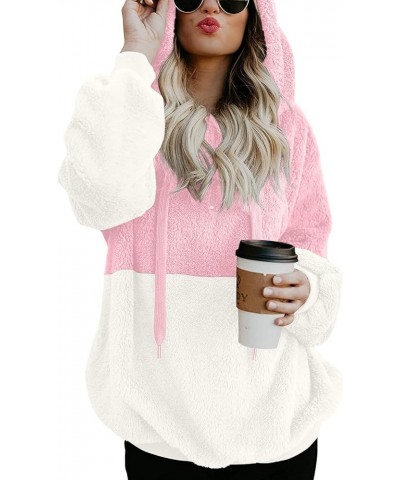 Womens Long Sleeve Fuzzy Hoodies Warm Fleece Pullover Sweaters Zipped Up with Pocket Deep Pink White $19.00 Hoodies & Sweatsh...