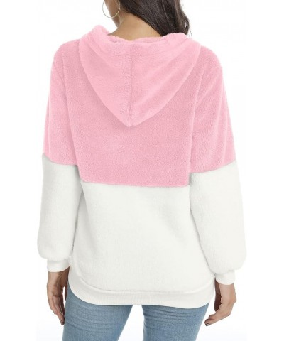 Womens Long Sleeve Fuzzy Hoodies Warm Fleece Pullover Sweaters Zipped Up with Pocket Deep Pink White $19.00 Hoodies & Sweatsh...