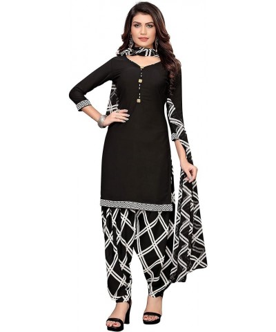 Indian Panjabi Style Patiala Salwar Suit of Crepe Fabric with Printed Dupatta for Women & Girls Black $24.29 Dresses