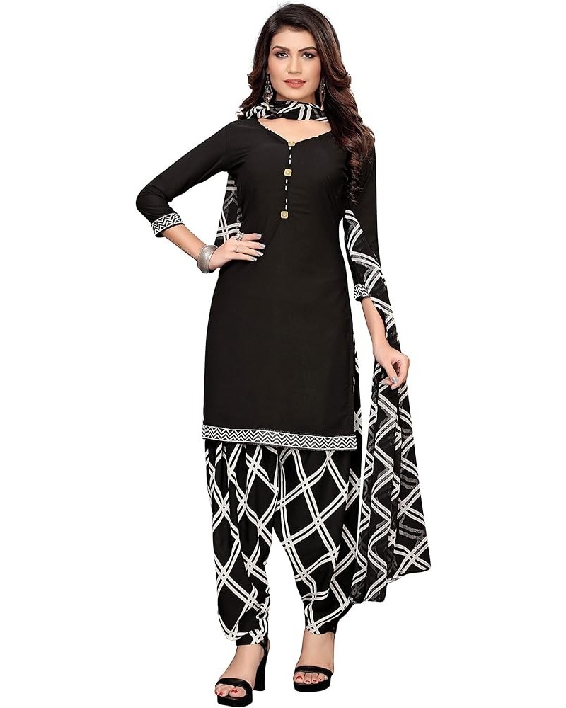 Indian Panjabi Style Patiala Salwar Suit of Crepe Fabric with Printed Dupatta for Women & Girls Black $24.29 Dresses