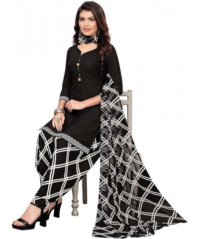 Indian Panjabi Style Patiala Salwar Suit of Crepe Fabric with Printed Dupatta for Women & Girls Black $24.29 Dresses