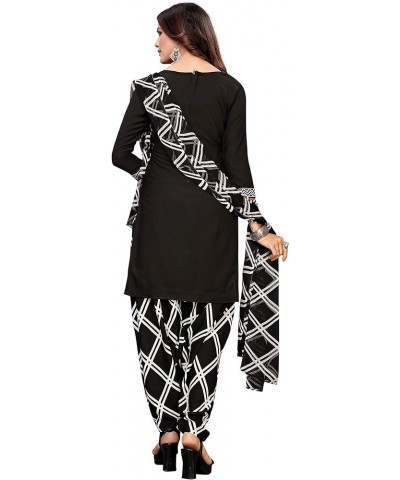 Indian Panjabi Style Patiala Salwar Suit of Crepe Fabric with Printed Dupatta for Women & Girls Black $24.29 Dresses