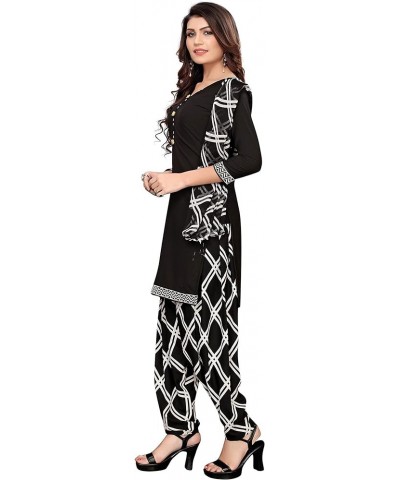 Indian Panjabi Style Patiala Salwar Suit of Crepe Fabric with Printed Dupatta for Women & Girls Black $24.29 Dresses