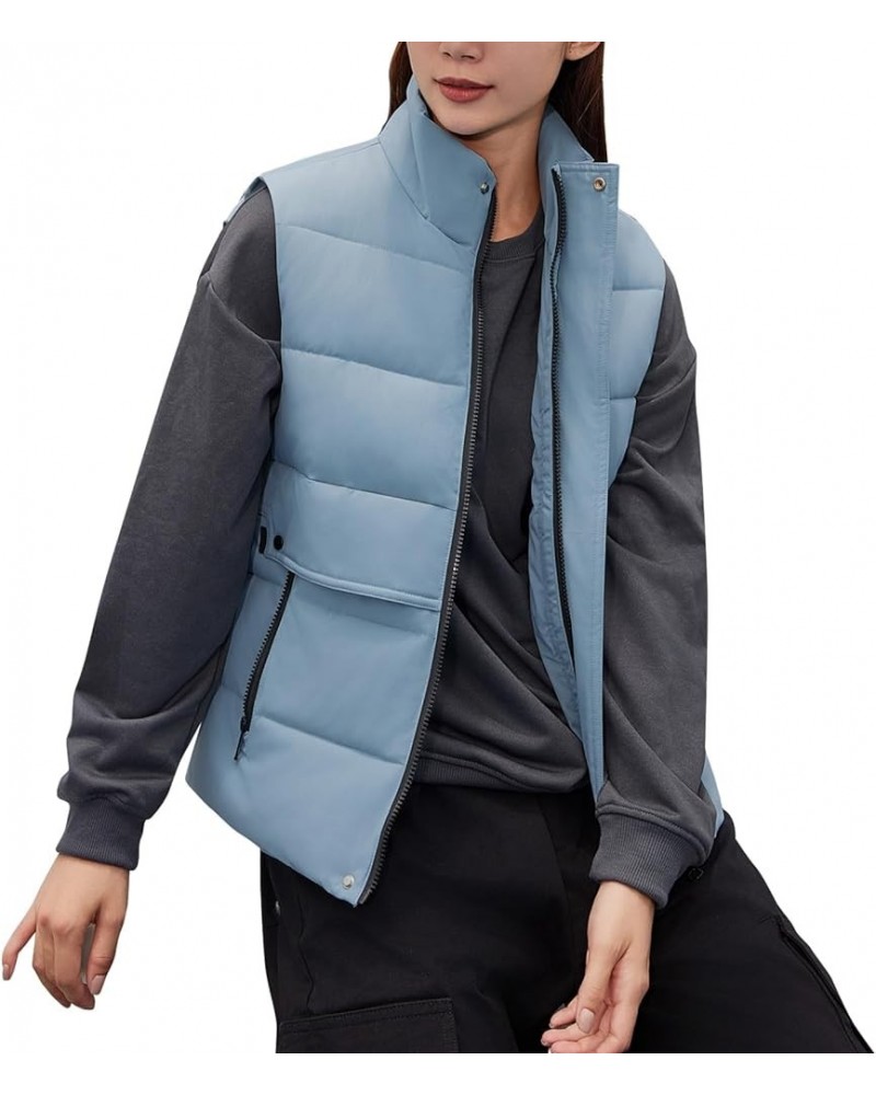 Women's Puffer Vest Casual Sleeveless Lightweight Outerwear for Winter Stand Collar Zip Up with Pockets Blue $14.26 Vests