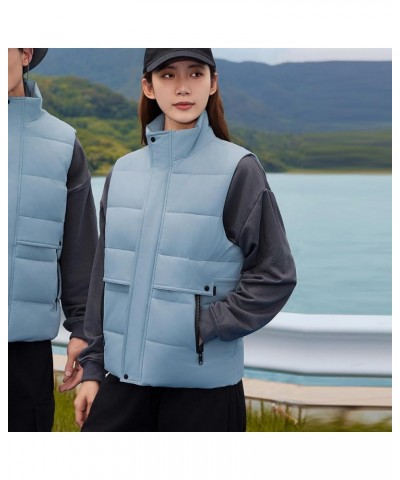 Women's Puffer Vest Casual Sleeveless Lightweight Outerwear for Winter Stand Collar Zip Up with Pockets Blue $14.26 Vests