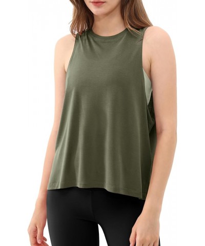 3-Pack Loose Tank Tops for Women Sleeveless Gym Athletic Workout Tops Yoga Shirts Army Green (Long)-1 Pack $13.99 Activewear