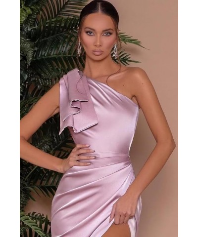 One Shoulder Satin Prom Dresses Long with Slit Mermaid Bridesmaid Dresses for Women 2024 Formal Evening Gown MR21 Lilac $23.4...