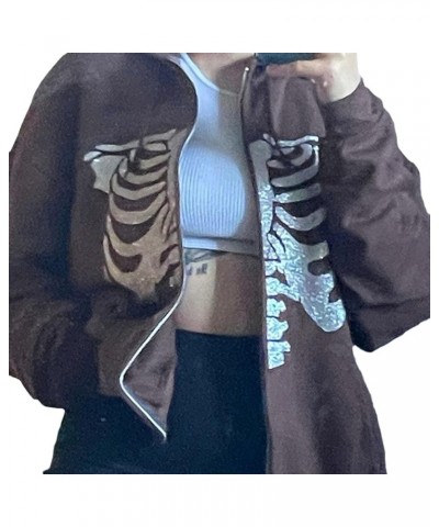 Women Zip Up Oversized Hoodie Sweatshirt Drawstring Long Sleeve Coat Punk E-Girl Streetwear Jacket with Pockets G-brown $14.7...