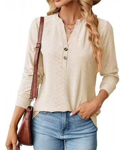 Women's Casual V Neck Tunic Tops Long Sleeve Blouse Textured Cute Top Fall 2023 Office Trendy Pullover Blouses Apricot $13.24...