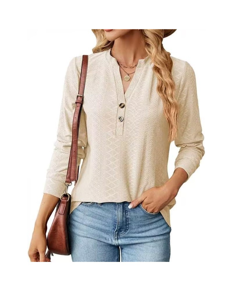 Women's Casual V Neck Tunic Tops Long Sleeve Blouse Textured Cute Top Fall 2023 Office Trendy Pullover Blouses Apricot $13.24...