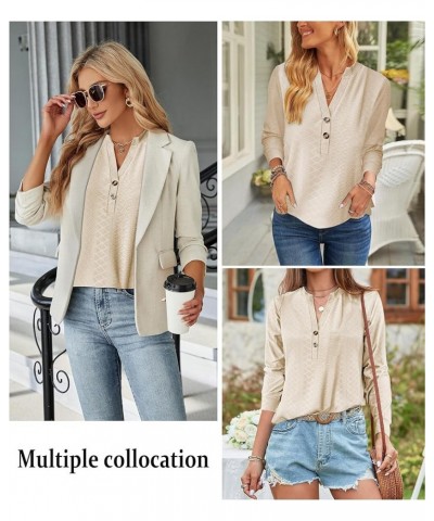 Women's Casual V Neck Tunic Tops Long Sleeve Blouse Textured Cute Top Fall 2023 Office Trendy Pullover Blouses Apricot $13.24...