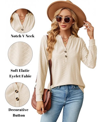 Women's Casual V Neck Tunic Tops Long Sleeve Blouse Textured Cute Top Fall 2023 Office Trendy Pullover Blouses Apricot $13.24...