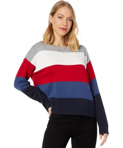 Women's Striped Crewneck Everyday Sweater Light Heather Fawn/Ivory/Scarlet/Denim Heather/Sky Captain $30.14 Sweaters