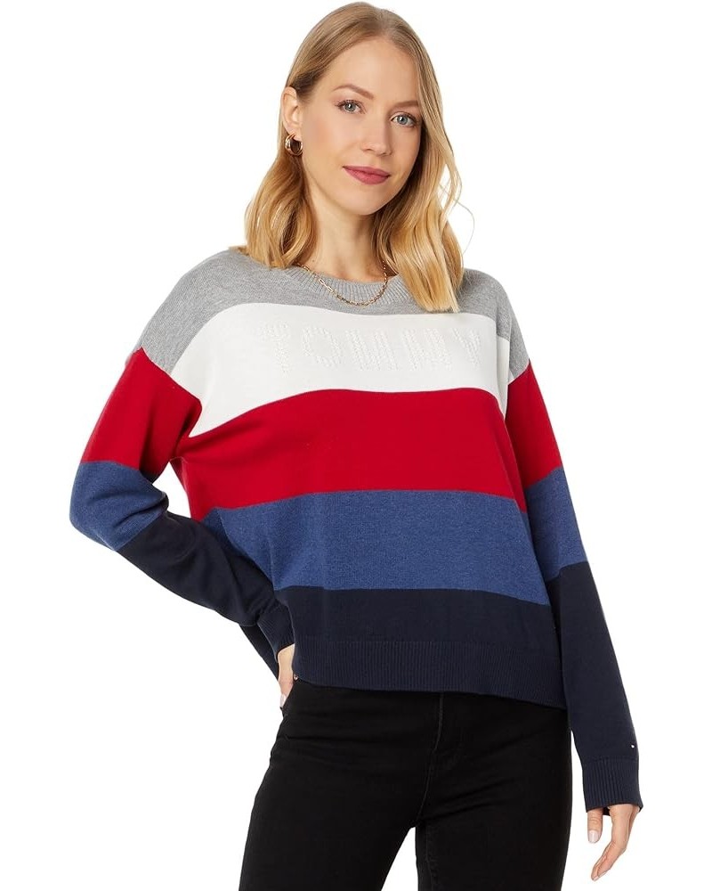 Women's Striped Crewneck Everyday Sweater Light Heather Fawn/Ivory/Scarlet/Denim Heather/Sky Captain $30.14 Sweaters