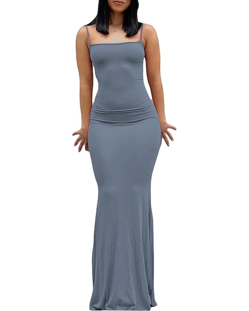 Women Spaghetti Strap Casual Maxi Dresses Sleeveless Cami Dress Party Club Bodycon Dress A Dusty Blue $14.50 Dresses