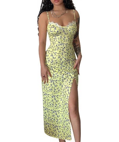 Women Y2K Floral Print Long Dresses Spaghetti Strap Bodycon Maxi Dresses Low Cut Backless Dress Trendy Streetwear Av-yellow $...