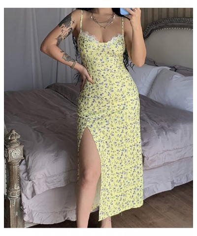 Women Y2K Floral Print Long Dresses Spaghetti Strap Bodycon Maxi Dresses Low Cut Backless Dress Trendy Streetwear Av-yellow $...