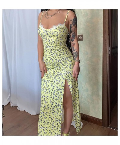 Women Y2K Floral Print Long Dresses Spaghetti Strap Bodycon Maxi Dresses Low Cut Backless Dress Trendy Streetwear Av-yellow $...