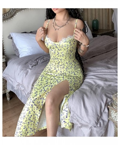 Women Y2K Floral Print Long Dresses Spaghetti Strap Bodycon Maxi Dresses Low Cut Backless Dress Trendy Streetwear Av-yellow $...