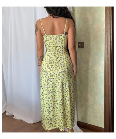 Women Y2K Floral Print Long Dresses Spaghetti Strap Bodycon Maxi Dresses Low Cut Backless Dress Trendy Streetwear Av-yellow $...