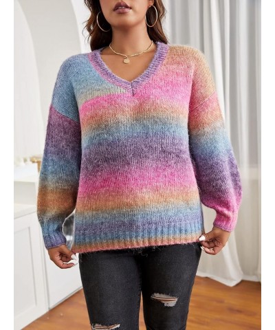 Casual Ladies Comfortable Plus Size Sweater Plus Ombre Drop Shoulder Sweater Leisure Perfect Comfortable Eye-catching (Color ...