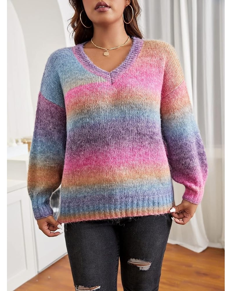 Casual Ladies Comfortable Plus Size Sweater Plus Ombre Drop Shoulder Sweater Leisure Perfect Comfortable Eye-catching (Color ...