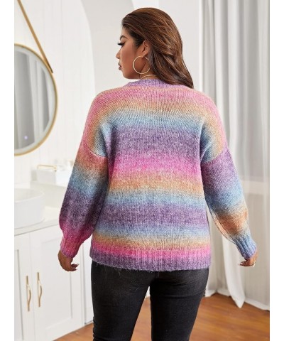 Casual Ladies Comfortable Plus Size Sweater Plus Ombre Drop Shoulder Sweater Leisure Perfect Comfortable Eye-catching (Color ...