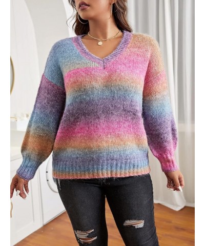 Casual Ladies Comfortable Plus Size Sweater Plus Ombre Drop Shoulder Sweater Leisure Perfect Comfortable Eye-catching (Color ...