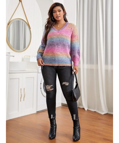 Casual Ladies Comfortable Plus Size Sweater Plus Ombre Drop Shoulder Sweater Leisure Perfect Comfortable Eye-catching (Color ...