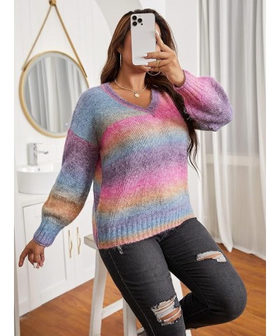 Casual Ladies Comfortable Plus Size Sweater Plus Ombre Drop Shoulder Sweater Leisure Perfect Comfortable Eye-catching (Color ...