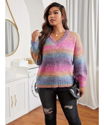 Casual Ladies Comfortable Plus Size Sweater Plus Ombre Drop Shoulder Sweater Leisure Perfect Comfortable Eye-catching (Color ...