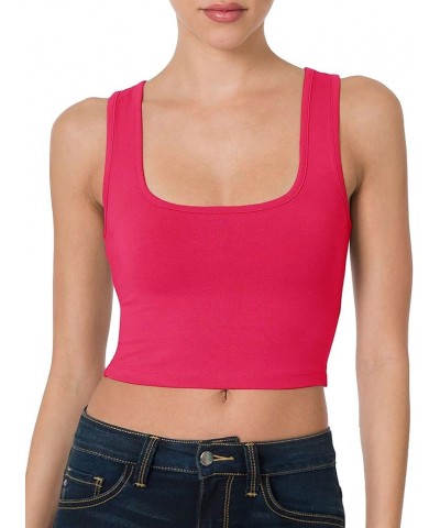 Women's Casual Sleeveless Square Neck Solid Color Cropped Basic Tank Top Hot Pink $9.35 Tanks
