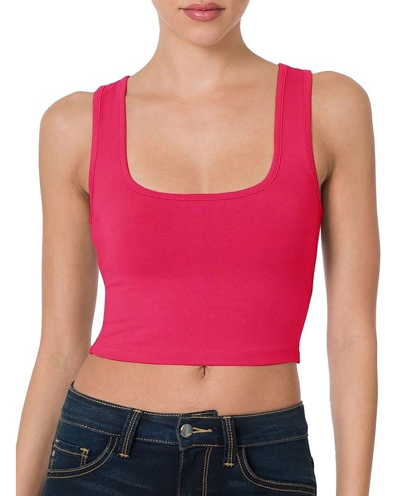 Women's Casual Sleeveless Square Neck Solid Color Cropped Basic Tank Top Hot Pink $9.35 Tanks