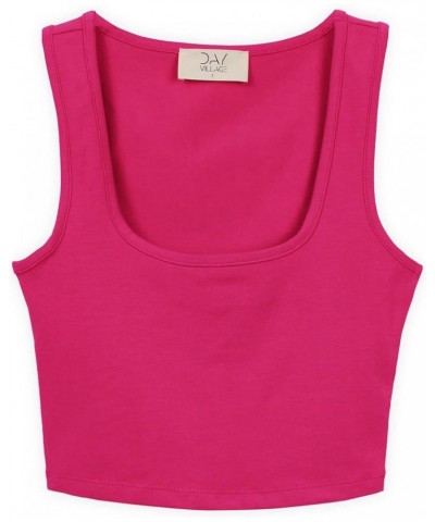 Women's Casual Sleeveless Square Neck Solid Color Cropped Basic Tank Top Hot Pink $9.35 Tanks