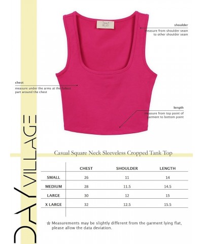 Women's Casual Sleeveless Square Neck Solid Color Cropped Basic Tank Top Hot Pink $9.35 Tanks