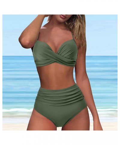 Bikini Sets for Women 2023 Summer Two Piece Swimsuit High Waist V Neck Short Bathing Suit Casual Beach Swimwear B-ag $4.71 Sw...