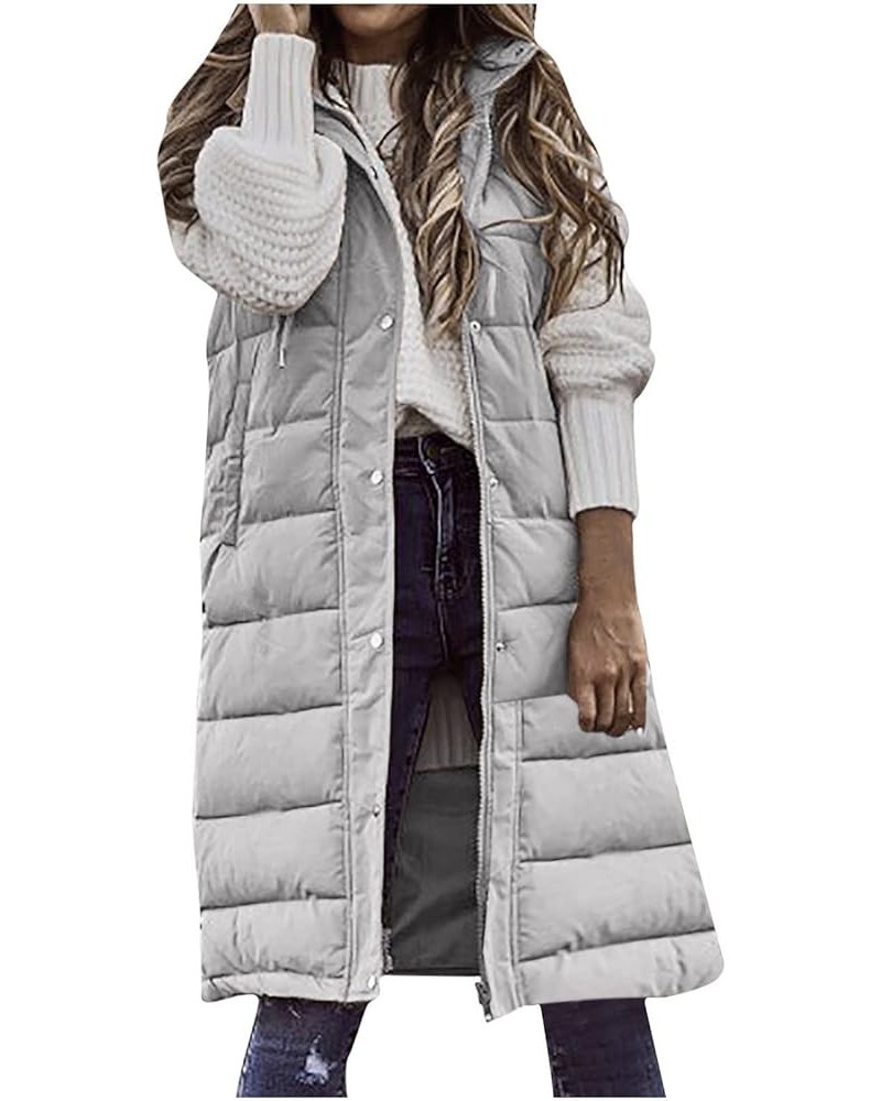 Long puffer Vest for Women Sleeveless Quilted Vest Winter Warm Hooded Outwear Long Vest Loose Quilted Down Jacket A-gray $9.7...